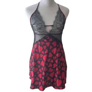 NWT Victoria's Secret Abstract Hearts black lace plunge slip